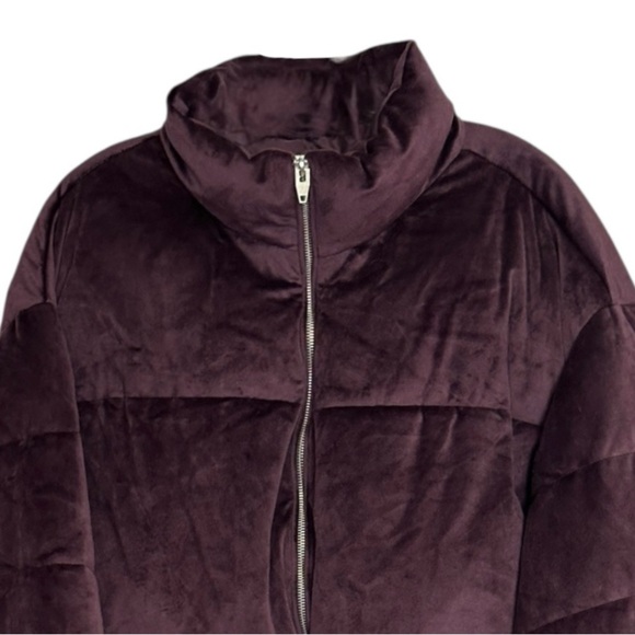 Nine West Plus 2X Velvet Puffer Jacket Plum Purple Zip Front Winter Coat Comfy - Picture 3 of 9